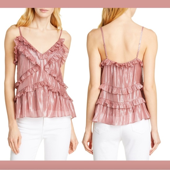 NWT $275 Rebecca Taylor Ruffle‎ Metallic Silk Blend Camisole [ SZ Large ] - Picture 1 of 12